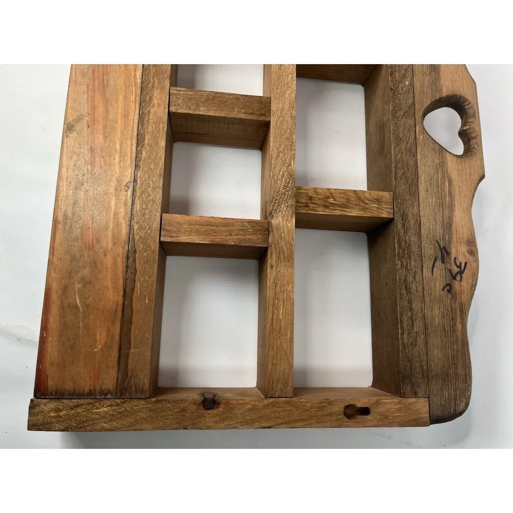 VTG Wooden Wall Display Shelf Heart Cut Out Cubby Country Decor With 3 Pegs